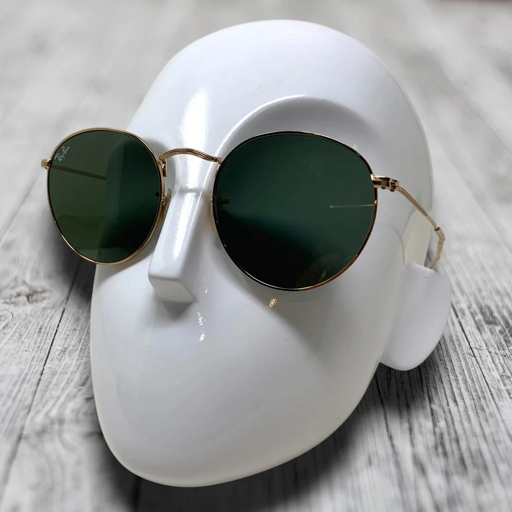Ray-Ban RB3447N Round Metal Sunglasses Gold Green G15 53mm OG Case Cloth Papers